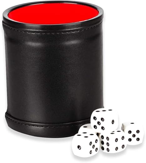 Amazon プロフェッショナル ダイス カップ 5個入り ドット サイコロセット 高品質 レッド ブラック レザー 旅行 ゲーム バー アクティビティ カジノテーマ パーティーのお土産 おもちゃ ギフト ゲーム おもちゃ