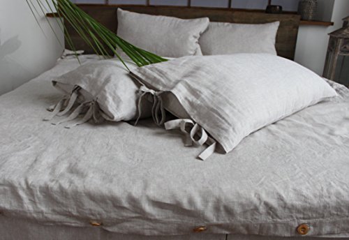 Decorative square pillow cover, 100% linen, with bow ties, Euro 26 X 26, in natural linen color - Thumbnail 3