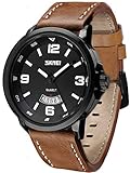 Mens Unique Analog Quartz Waterproof Business Casual Wrist Dress Watch with PU Leather Band Strap, Key Scrath Resitant Face and Classic Design Calendar Date Window Phase, 98FT 30M 3ATM Water Resistant - Black