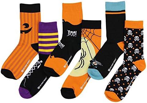 Premium Fun and Colorful Holiday Crew Socks in Custom Gift Box (6 Pack) (Halloween "Witch-ful Thinking")