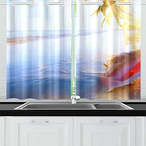 JINCAII Shell On Tropical Beach Kitchen Curtains Window Curtain Tiers For Café, Bath, Laundry, Living Room Bedroom 26 X 39 Inch 2 Pieces