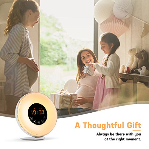 Wake Up Light Alarm Clock with Sunrise Sunset Simulation[2018 New Arrival] Include 6 Natural Sounds/FM Clock Radio/10 Brightness Levels/7 Colors Night Light/Snooze Function - Thumbnail 6