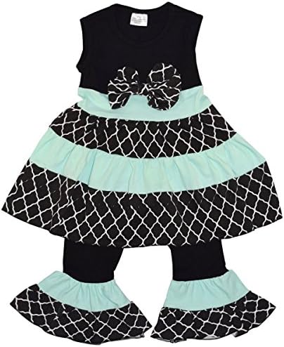 Unique Baby Girls Summer 2-Piece Lattice Capri Set, Mint and Black