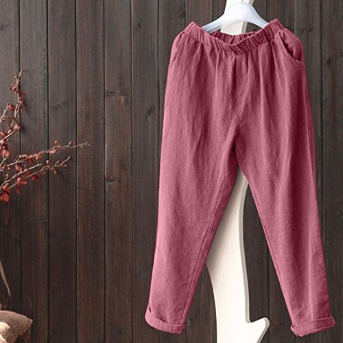 Ankola Plus Size Harem Pants Women's Elastic Waist Casual Relaxed Loose Fit Cotton Linen Pants Harem Trousers Cropped Pants (Wine Red, 5XL)