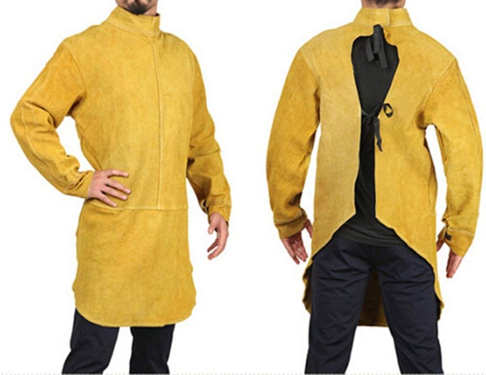 Mufly Leather Welding Apron Flame Resistant Cowhide Welding Jacket Long Workshop Apron Safety Apparel for Welders