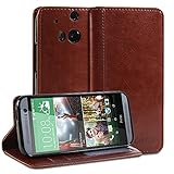 HTC One M8 Case, GMYLE(R) Wallet Case Simple for HTC One M8 - Brown Crazy Horse Pattern PU Leather Protective Folio Slim Fit Wallet Stand Case Cover (with 3 card slots and money pocket)
