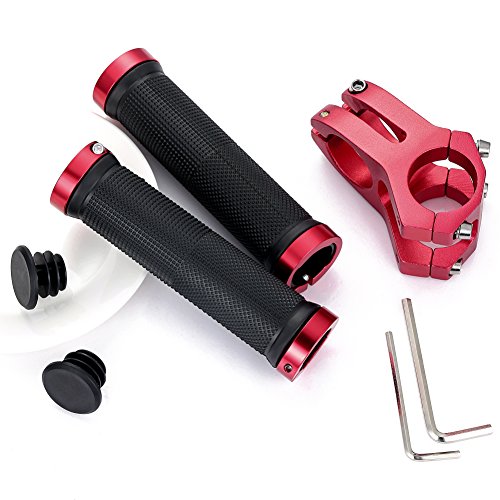 PGMJ Aluminum Alloy 31.8 Stem 45mm Bike Stem Mountain Bike Stem Short BMX Parts Road Bike, Bicycle, BMX, MTB, Fixie Gear, Cycling Short Handlebar Stem and 1 Pair Bike Handle Bar Grips (Red) - Thumbnail 7