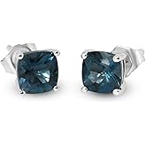 KOKAV 14K White Gold Genuine London Blue Topaz 5mm Cushion Stud Earrings