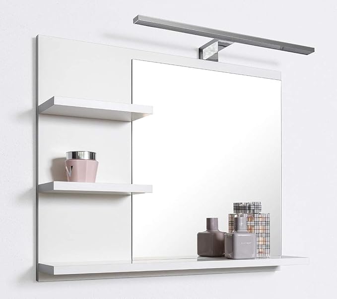 Domtech - Espejo de baño con estantes, color blanco con iluminación LED