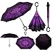 owen kyne Windproof Double Layer Folding Inverted Umbrella, Self Stand Upside-down Rain Protection Car Reverse Umbrellas with C-shaped Handle (New Violet Flower)