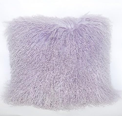 100% Real Mongolian Sheepskin Wool Cushion and Pillow Insert Included Home Decoration For Living Room Bedroom 16"X16" 18"X18" 20"X20" (lavendar, 16X16)