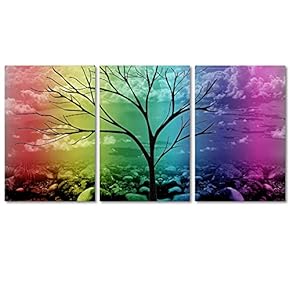 Canvas Wall Art Colorful Abstract Cloud Tree Painting Artwork for Home Prints Framed - 16"x24" x 3 Panels