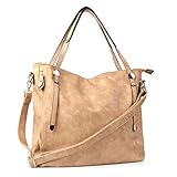 WISHESGEM Women Handbags PU Leather Tote Shoulder Bags Satchel Zipper Cross Body Bags Apricot
