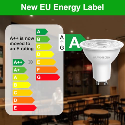 bravotecno GU10 LED Light Bulb, Energy Class A LED Warm White, 2700K 2.9W 520LM GU10 Spot Warm White Bulb Equivalent to 60 W, 36° Beam Angle, Not Dimmable, Low Heat & Durable, Pack of 12
