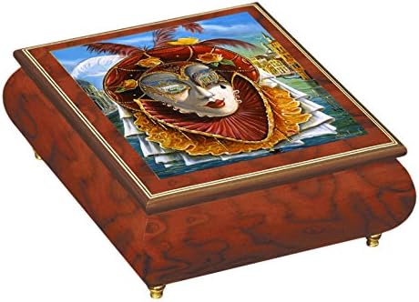 Ercolano "Venetian Lady 18 Note Tune Wooden Box with Image, 7.25 by 6 by 2.75-Inch, Red Glossy Finish