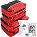 Bago Packing Cubes for Suitcases - 7Pcs Luggage & Suitcase Organiser Bags Set - Compression Packing Cubes for Travel Accessories Essentials - 4 Cubes plus 3 Sealed ZipBags (Red), Red, 4pcs Set