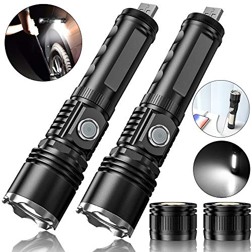 LED Rechargeable Flashlight, Magnetic Flashlight with COB Work-light & Portable Charger, 6 Modes with Red Light, Zoomable, Waterproof, Ultra Bright for Camping, Household, Workshop Emergency, 2 Pack