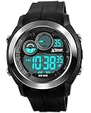 Digital Sports Watch Electronic Waterproof LED Military Big Face Light Black Teenager Boy's watch (silver)