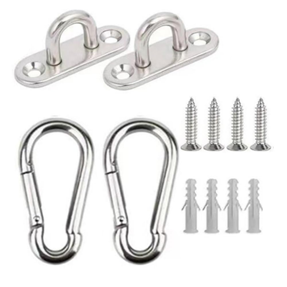 2 Pcs Stainless Steel 1.78 inch Pad Eye Plate U Hooks + 2pcs Stainless Steel Snap Hook Staple Hook Loop with Screws Plastic Expansion Pipe for Concrete Wooden Sets Yoga Hammock Chair Sandbag Swing Set