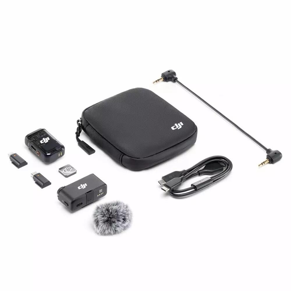 DJI Mic 2 (1 Sender + 1 Empfänger), kabelloses Mikrofon mit intelligenter Rauschunterdrückung, interne 32-Bit-Float-Aufnahme, optimierter Sound, 250 m Reichweite, Mikrofon für iPhone, Android 4