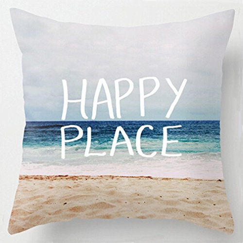 UPC 718460740502, Onker Cotton Linen Square Decorative Throw Pillow Case Cushion Cover 18&quot; x 18&quot; Ocean Theme My Happy Place Sea Beach