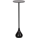 Kate and Laurel Hersi Modern Pedestal Round Drink Table for Living Room | 7 x 7 x 20, Black, Cast Aluminum Mini Martini Table, Teardrop Base, Small Circle Indoor Plant Stand, Bathroom Accent Table