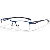 ANRRI Blue Light Glasses for Men Semi Rimless Rectangle Metal Frame UV Blocking Computer Glasses