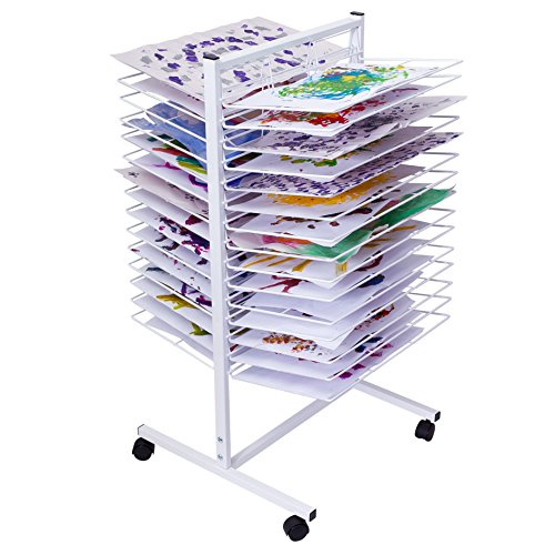Art Dryer, Mobile Art Drying Rack with 30 Shelves. White
