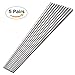 Buyer Star 5 Pairs Square Metal Chopsticks, Silver Reusable Stainless Steel Traditional Chinese Chopstix
