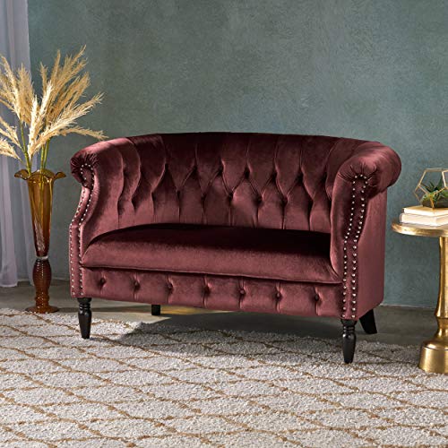 Melaina Tufted Chesterfield Velvet Loveseat with Scrolled Arms,