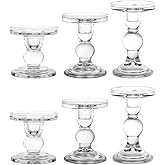 BTGLLAS 6-Piece Set of Glass Candlestick, Crystal Candlestick Holder Holder and Conical Candle, Christmas Candle Holder Decoration, Family Living Room Wedding Candle Holder (Clear 2sets)
