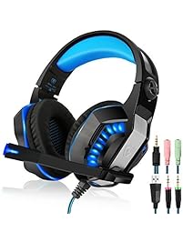 Beexcellent GM-2 Gaming Headset with Mic - Sound Clarity, Noise Reduction Headphones with LED Lights | Soft & Comfy Ear-Pads | Y Splitter for PlayStation 4, Xbox One, PC, Laptops, Smartphones, Blue