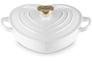 Le Creuset Enameled Cast Iron Traditional Shallow Heart Cocotte, 1.25 Qt., White Light Gold Heart Knob