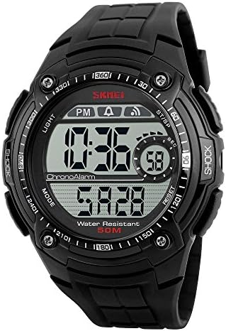 Sayeah Mens Digital Sports Military Watches Big Numbers 50M Waterproof Simple Design Army Wrist Watch LED Back Light Casual Watch for Boys (BLACK)
