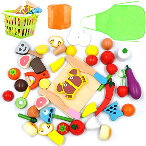 GYBBER&MUMU Play Food Cutting Fruits Vegetables Pretend Food Playset Kitchen Toys Fun [Solid Wood] Educational Early Age Basic Skills Development 30pcs Set - Thumbnail 7
