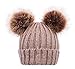 Arctic Paw Cable Knit Beanie with Faux Fur Pompom Ears Khaki