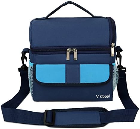 Double Decker Lunch Bag Portable Cooler Bag Insulated Thermal Lunch Box with Shoulder Strap Baby Milk Backpack Blue …
