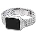 Falandi Replacement for Apple Watch Bands with Rhinestones Face Case, for Women Men, Bling Stainless Steel Replacement Diamond Wristband for iWatch Series 3, 2, 1, Nike+ Sport Edition (Silver, 42mm)
