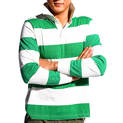 Godsen Men's Classic Long Sleeve Rugby Shirt Sport Polo (S, Stripes(Pack of 2))