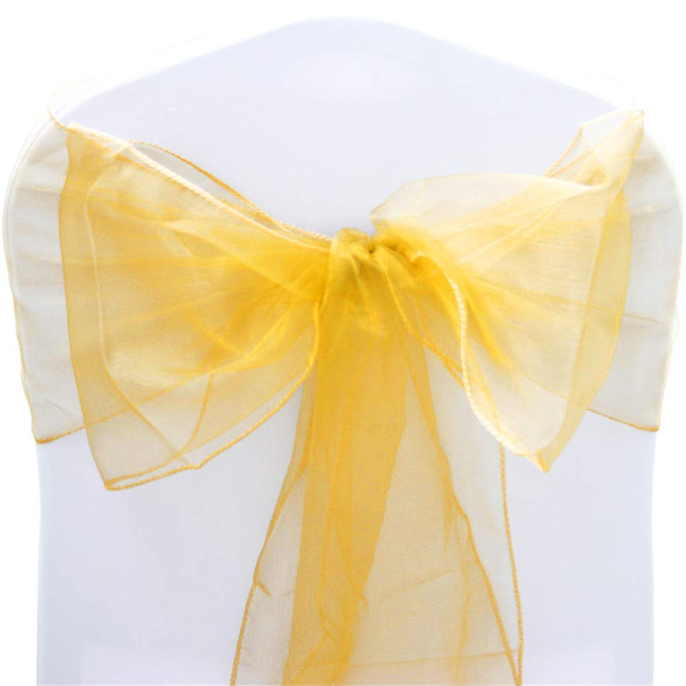 Time to Sparkle Pack of 10 Organza Sashes 22x280cm/9x110inch Wider Sash Fuller Bows Chair Cover Bows Sash for Wedding Party Birthday Decoration - Precious Gold