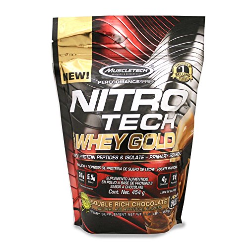 MuscleTech NitroTech Whey Gold, 100% Pure Whey Protein, Whey Isolate and Whey Peptides, Double Rich Chocolate, 1 Pound