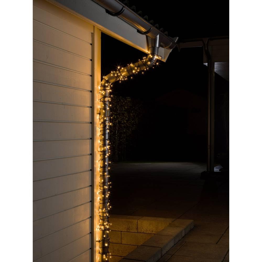 Konstsmide Christmas Lights/LED Fairy Lights/Christmas Tree Lights Outdoor or Indoor (IP44)/24V Transformer Plug In/80 Amber White Diodes/Black Cable String Lights, 3611-800