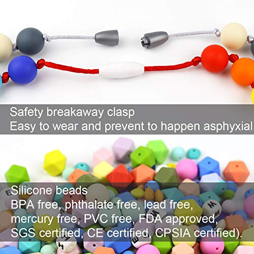 TUXEPOC Baby Teething Necklace for Mom to Wear,Silicone Nursing Chewable Beads Teether Toys - BPA Free (Less Color)