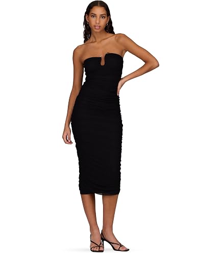 Forever 21 Ruched Mesh Midi Dress Black Small : Clothing, Shoes & Jewelry