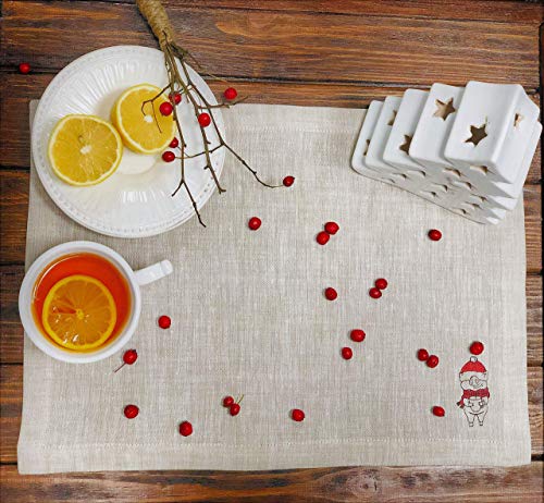 Natural Holiday Linen Placemat Set with Chinese Zodiac Pig Print – Gift idea for Home Cooks – Pure Linen Table Serving Accessory