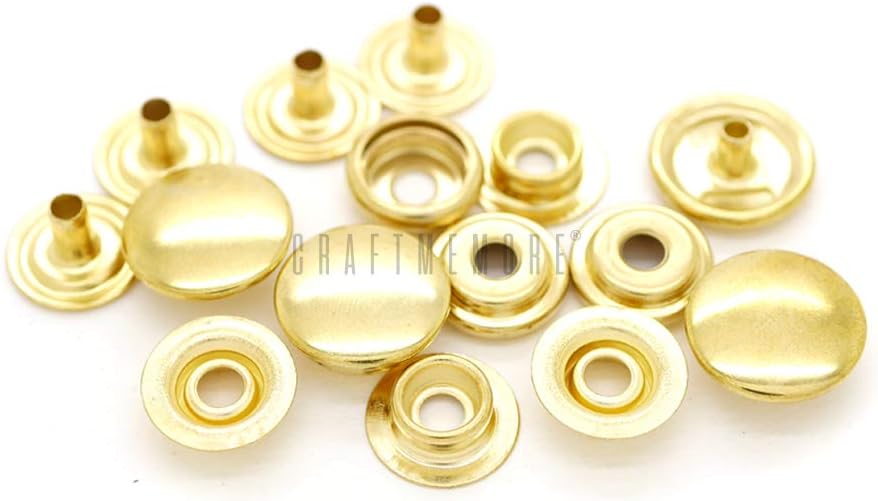 CRAFTMEMORE 50 Sets Gold Plating Snap Fasteners Ring-Socket Press Studs for Jacket Bag Canvas Closures #201 VT47 (12mm (0.47"))