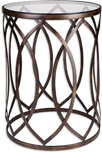 Palais Furnishings 'Feuilles' Metal Barrel End Table, (Golden Accent Design)