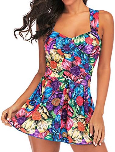 Redacel Womens 2 Piece Print Swimsuits Tankini Top Set with Boy Shorts Slimming Swimdress Swimwear