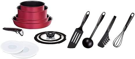 Amazon Co Jp ティファール フライパン 鍋 9点 セット Ih対応 インジニオ ネオ Ihルビー エクセレンス セット9 チタン エクセレンス 6層コーティング L 取っ手のとれる T Fal キッチンツール 4点 セット フライ返し おたま トング 泡だて器 エピス セット