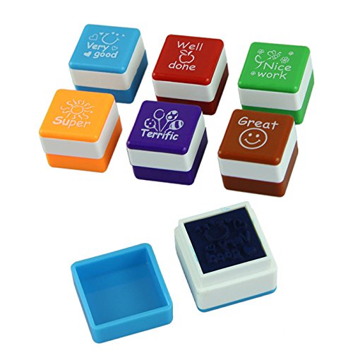 Luweki 6pc Teachers Stampers Self Inking Praise Reward Stamps Motivation Sticker School